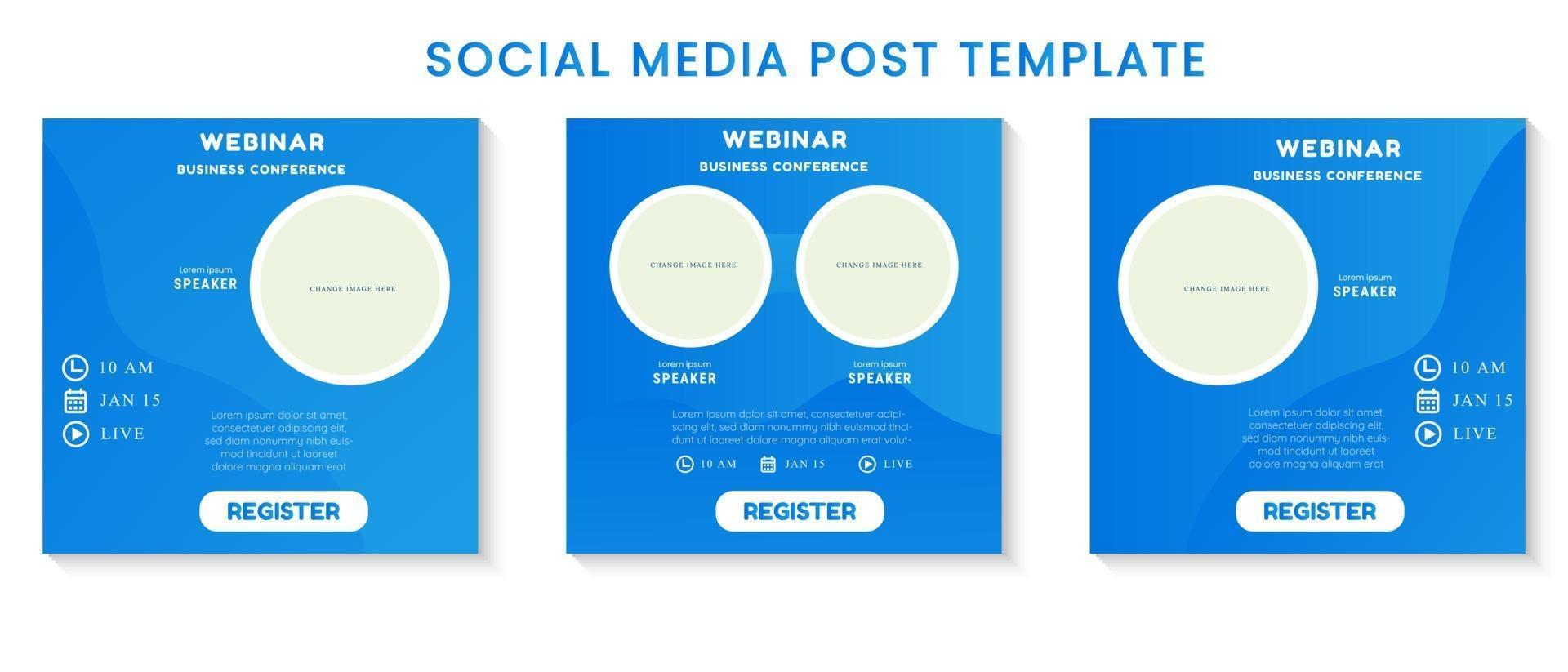 Legen Sie das Konzeptdesign der Webinar-Postvorlage für Social Media fest vektor