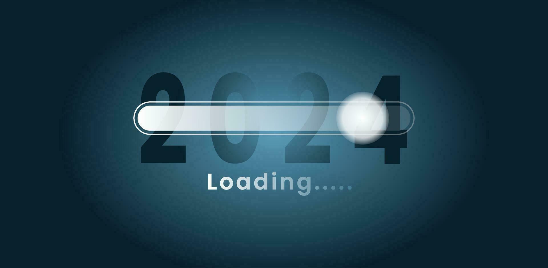 läser in bar 2024 digital teknologi framsteg blå lutning bakgrund. adjö december 2023. Välkommen 2024. vektor illustration.