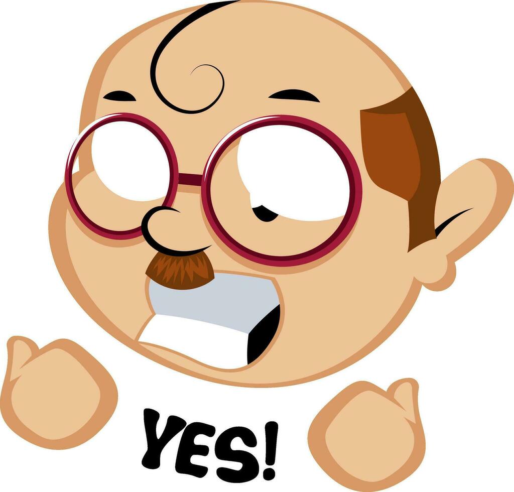 komisch Mensch Emoji mit ein Ja Zeichen, Illustration, Vektor auf Weiß Hintergrund.