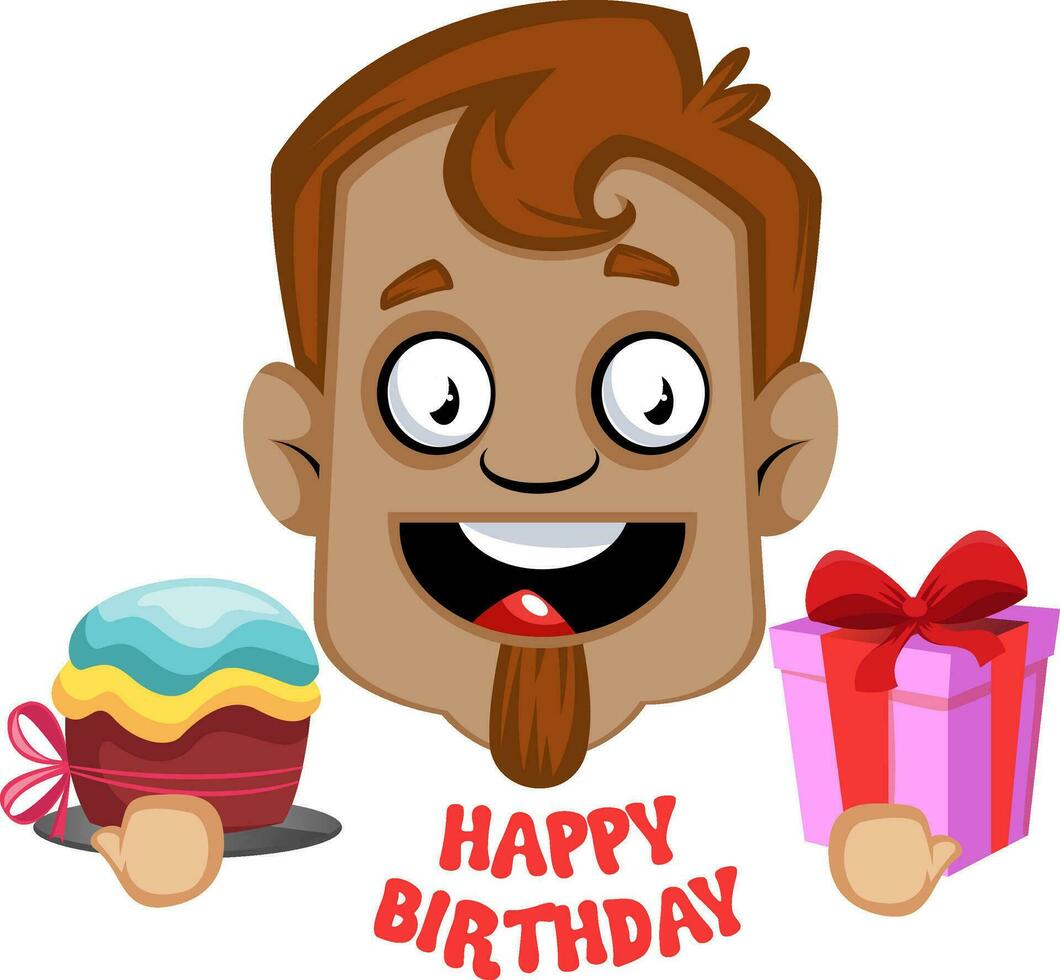 Mensch Emoji glücklich Geburtstag Ausdruck, Illustration, Vektor auf Weiß Hintergrund.