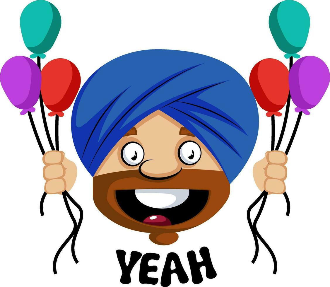 Muslim Mensch Emoji Party Stimmung, Illustration, Vektor auf Weiß Hintergrund.