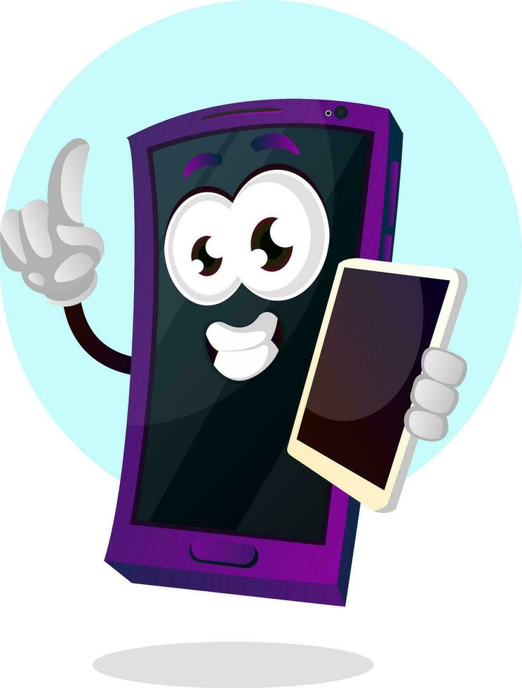 glücklich Handy, Mobiltelefon Emoji mit Ein weiterer Telefon im seine Hand Illustration Vektor auf Weiß Hintergrund