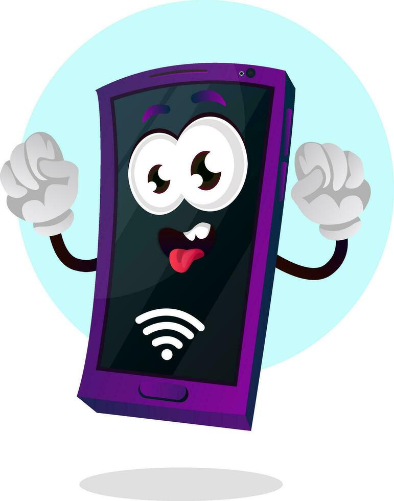 Handy, Mobiltelefon Emoji mit ein wi fi Signal und Hände oben Illustration Vektor auf Weiß Hintergrund