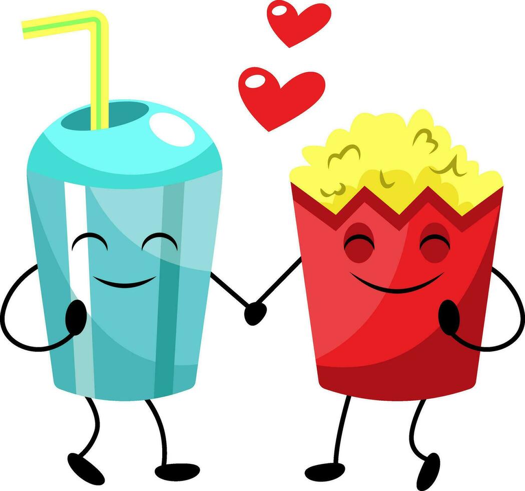 Popcorn und Limonade im Liebe Illustration Vektor auf Weiß Hintergrund