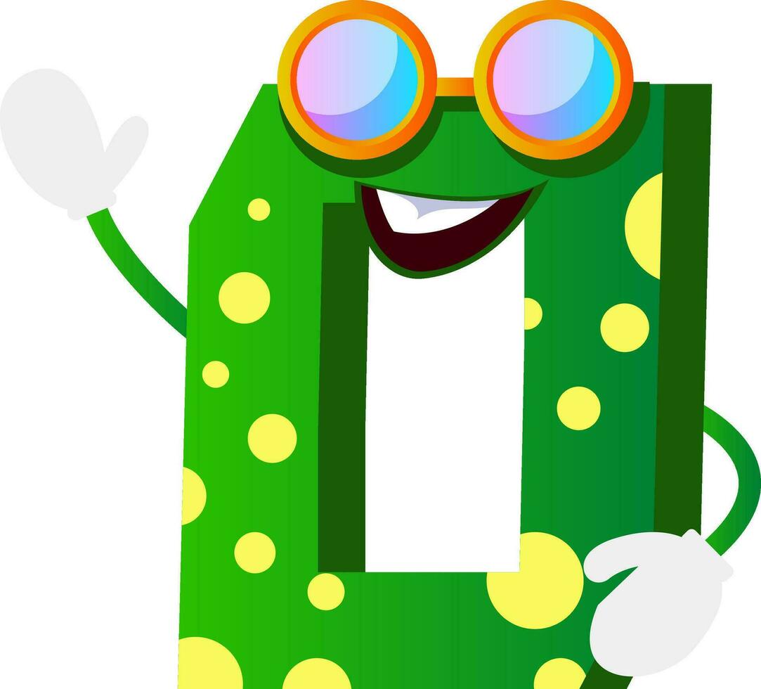 Grün Monster- im Nummer Null gestalten mit Brille Illustration Vektor auf Weiß Hintergrund