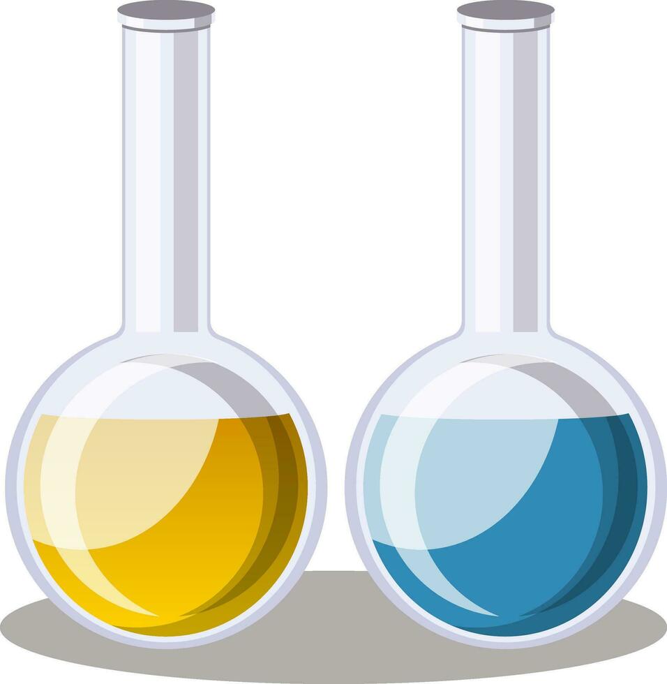 Vektor Illustration von zwei Wissenschaft Becher mit Gelb und Blau Flüssigkeit auf Weiß Hintergrund.