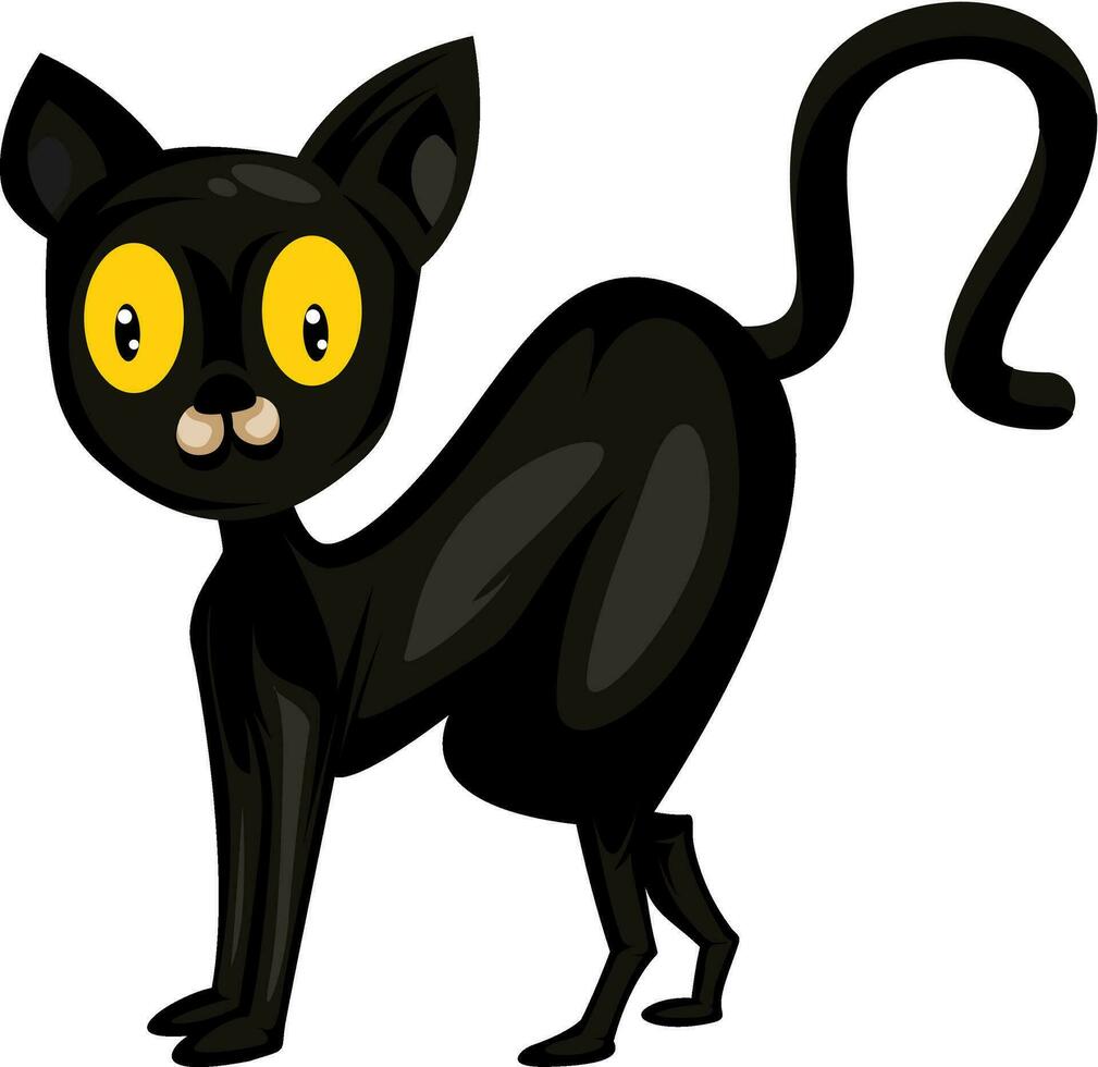 schwarz Katze mit groß Gelb Augen Vektor Illustration auf Weiß Hintergrund.