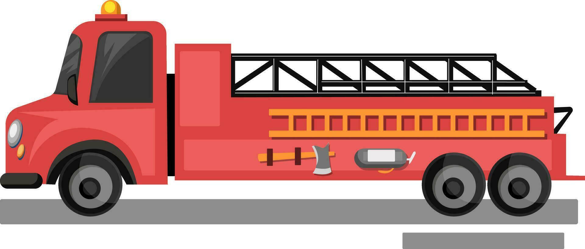 röd brand lastbil med gul laders vektor illustration på vit bakgrund.