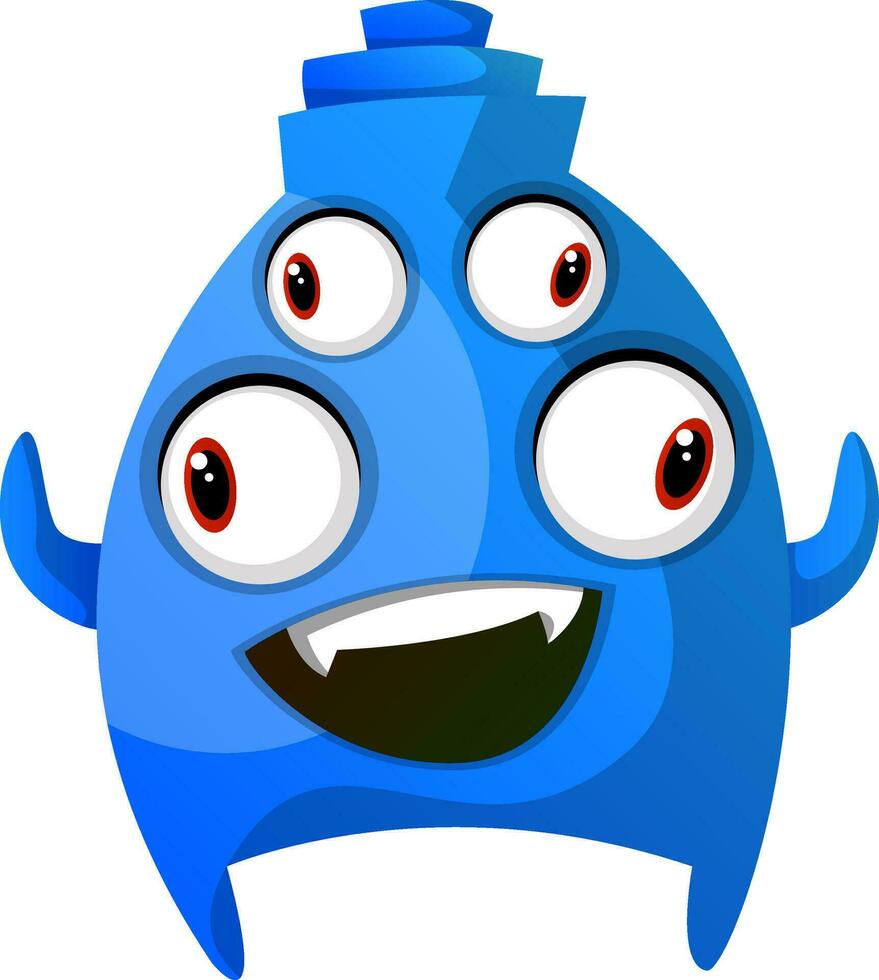blå leende monster med fyra ögon illustration vektor på vit bakgrund
