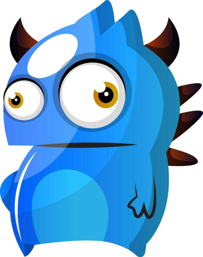 blå monster med horn illustration vektor på vit bakgrund