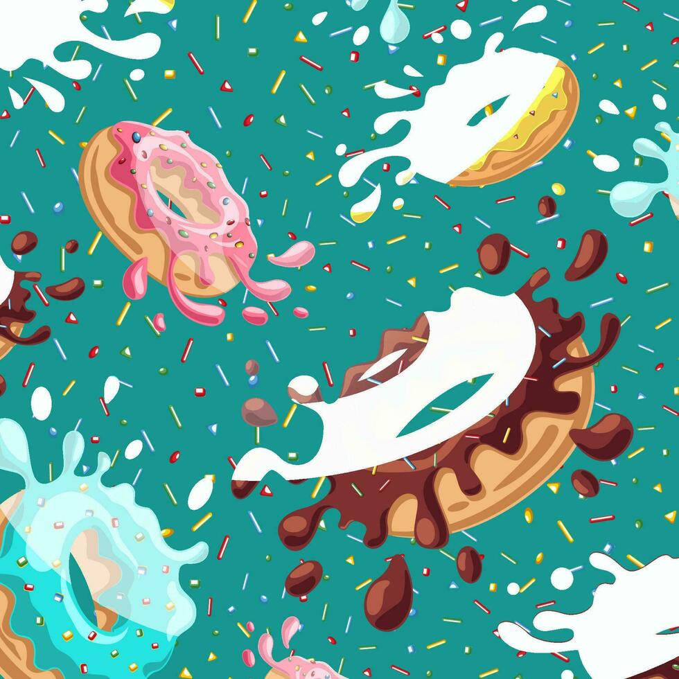 köstlich Donuts Hintergrund, Illustration, Vektor auf Weiß Hintergrund.