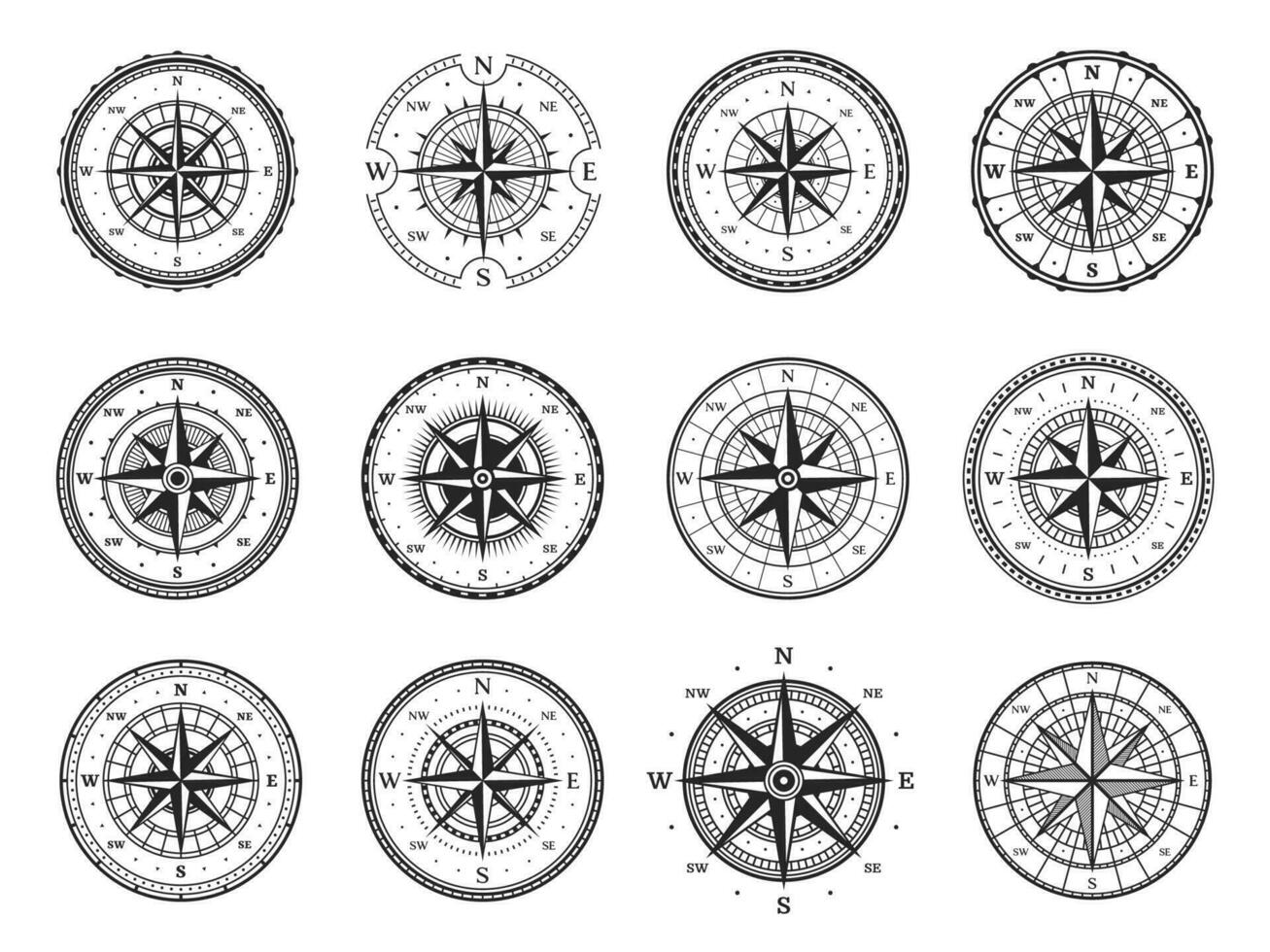 alt Kompass, Jahrgang Wind Rose, Marine Navigation vektor