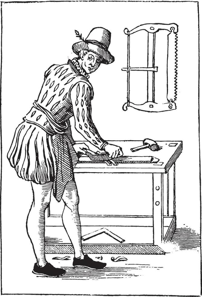 Zimmermann im 1580, Jahrgang Gravur. vektor