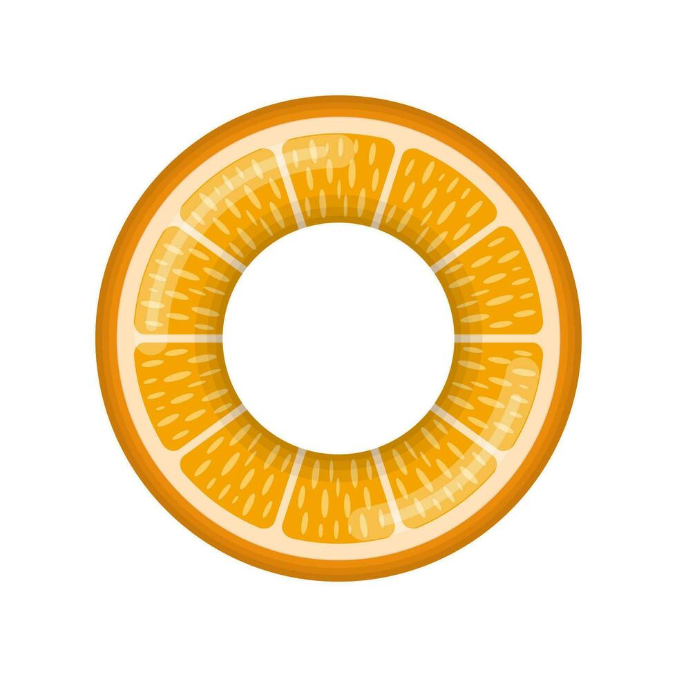 aufblasbar Schwimmen Ring suchen mögen Zitrusfrüchte Orange isoliert auf Weiß Hintergrund, Gummi schweben Schwimmbad Lebensretter Ring, Boje Kinder Strand Sommer- Meer Wasser Thema. Vektor Illustration Symbol.