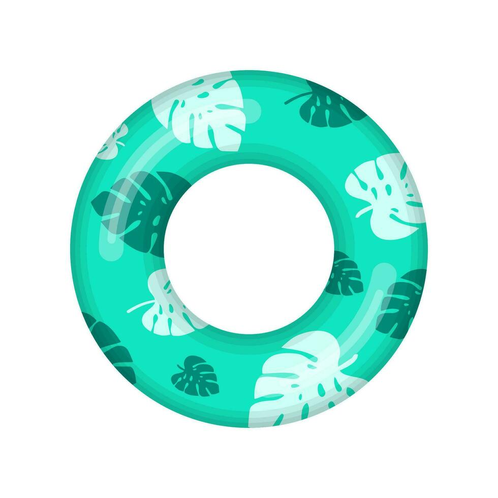 aufblasbar Schwimmen Ring mit tropisch Liaves isoliert auf Weiß Hintergrund, Gummi schweben Schwimmbad Lebensretter Ring, Boje Kinder Strand Sommer- Meer Wasser Thema. Vektor Illustration Symbol.