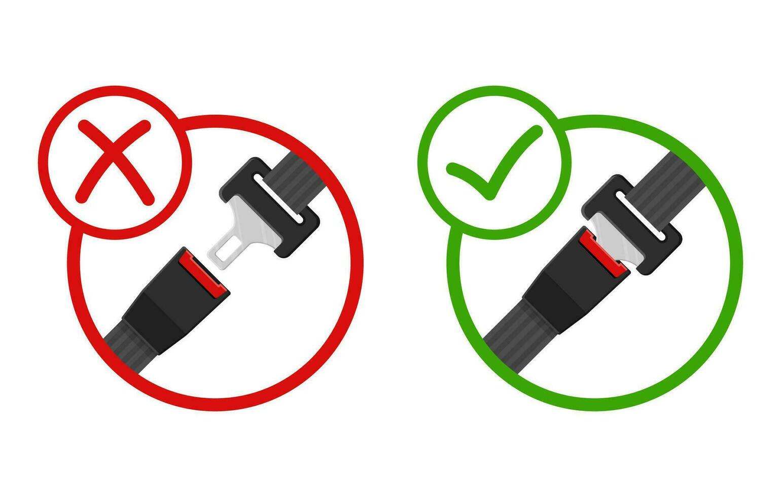 befestigen Ihre Sitz Gürtel, entsperrt und verstopft Treiber und Passagiere Sitz Gürtel Symbole mit Verschluss und schwarz Gurt. Sicherheit Gürtel zum Schutz Ausrüstung zum Auto und Ebene. Lebensretter Vektor. vektor