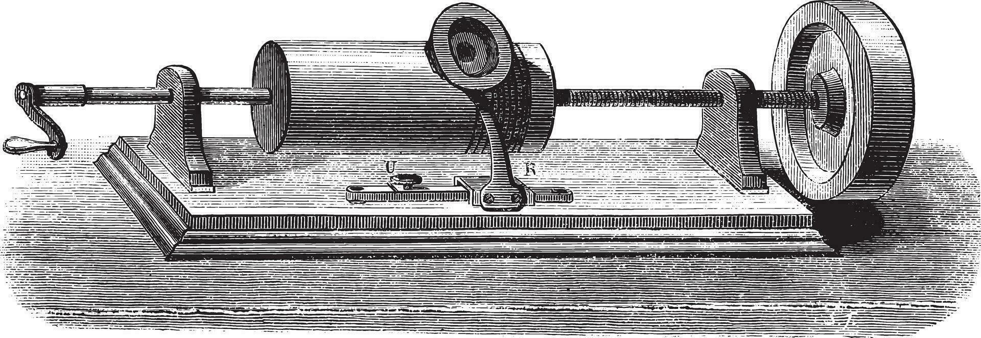 Grammophon, Instrument Das konserviert und reproduziert das Wörter, Jahrgang Gravur. vektor