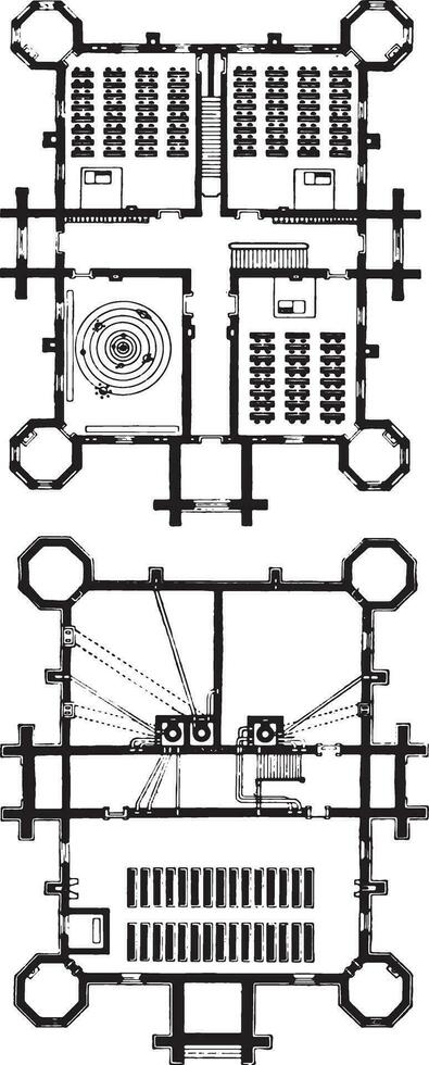 planen von Boden Fußboden und zweite Fußboden von das Schule von st. Louis Missouri, Jahrgang Gravur vektor
