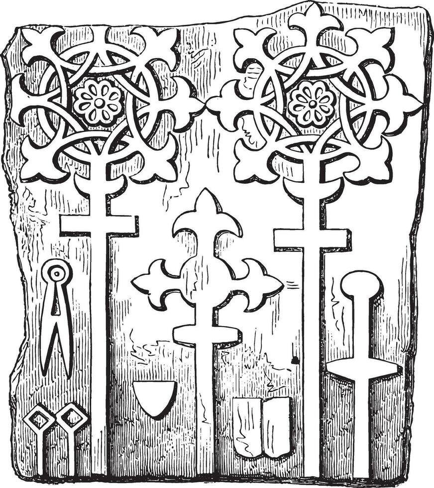 Grab Stein, vierzehnte Jahrhundert, Darlington, Durham, Jahrgang Gravur. vektor