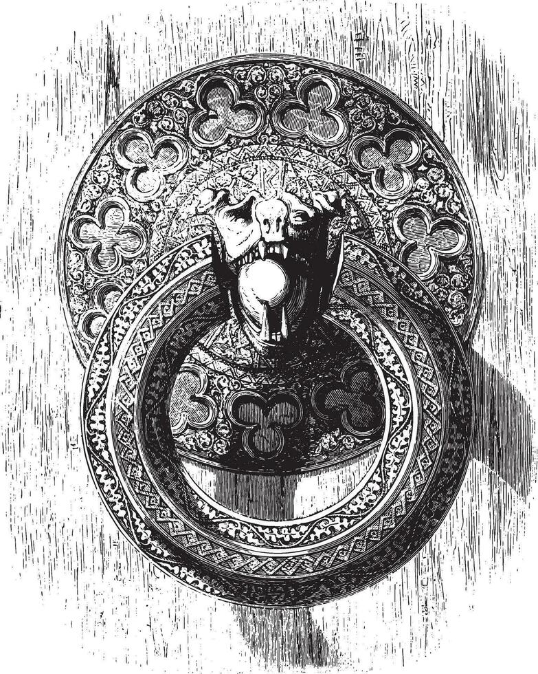 Ring von Eisen cisele hat einer von das intern Türen von das Kathedrale von Bürger, Jahrgang Gravur. vektor