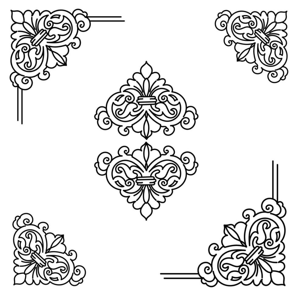 vektor illustration av dekorativ hörn ram uppsättning. hand dra av hörn annorlunda former blomma dekoration vektor design klotter skiss stil för bröllop och baner.