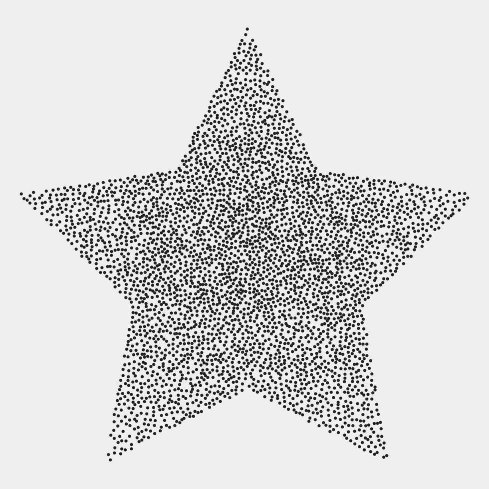 årgång svart stjärna med fem strålar dragen med prickar på en ljus bakgrund. vektor högljudd element i stipplism stil