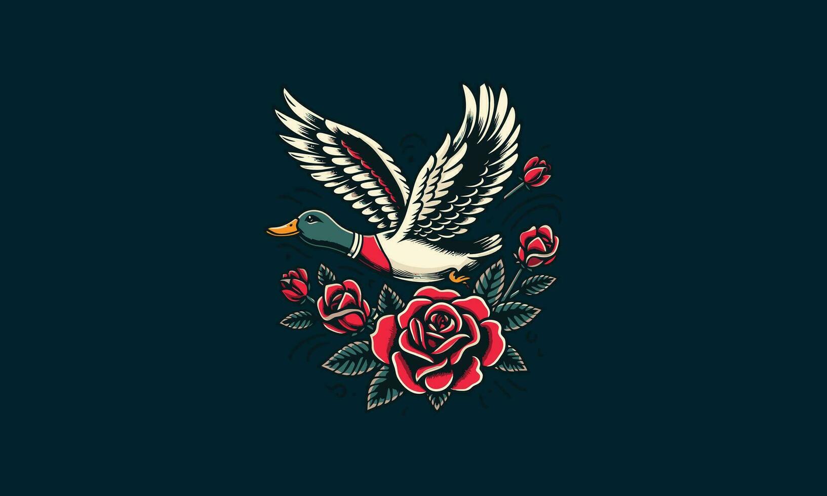 fliegend Ente und Rose Vektor tätowieren Design