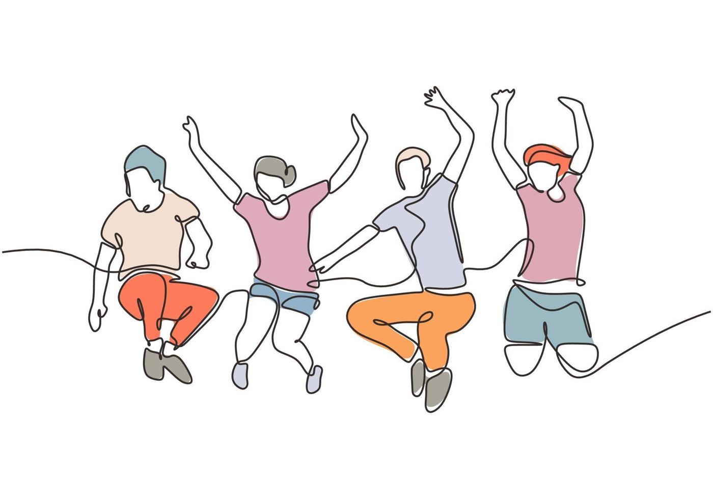 Gruppe von Menschen, die springen, sieht glücklich aus und genießt ihr Leben vektor
