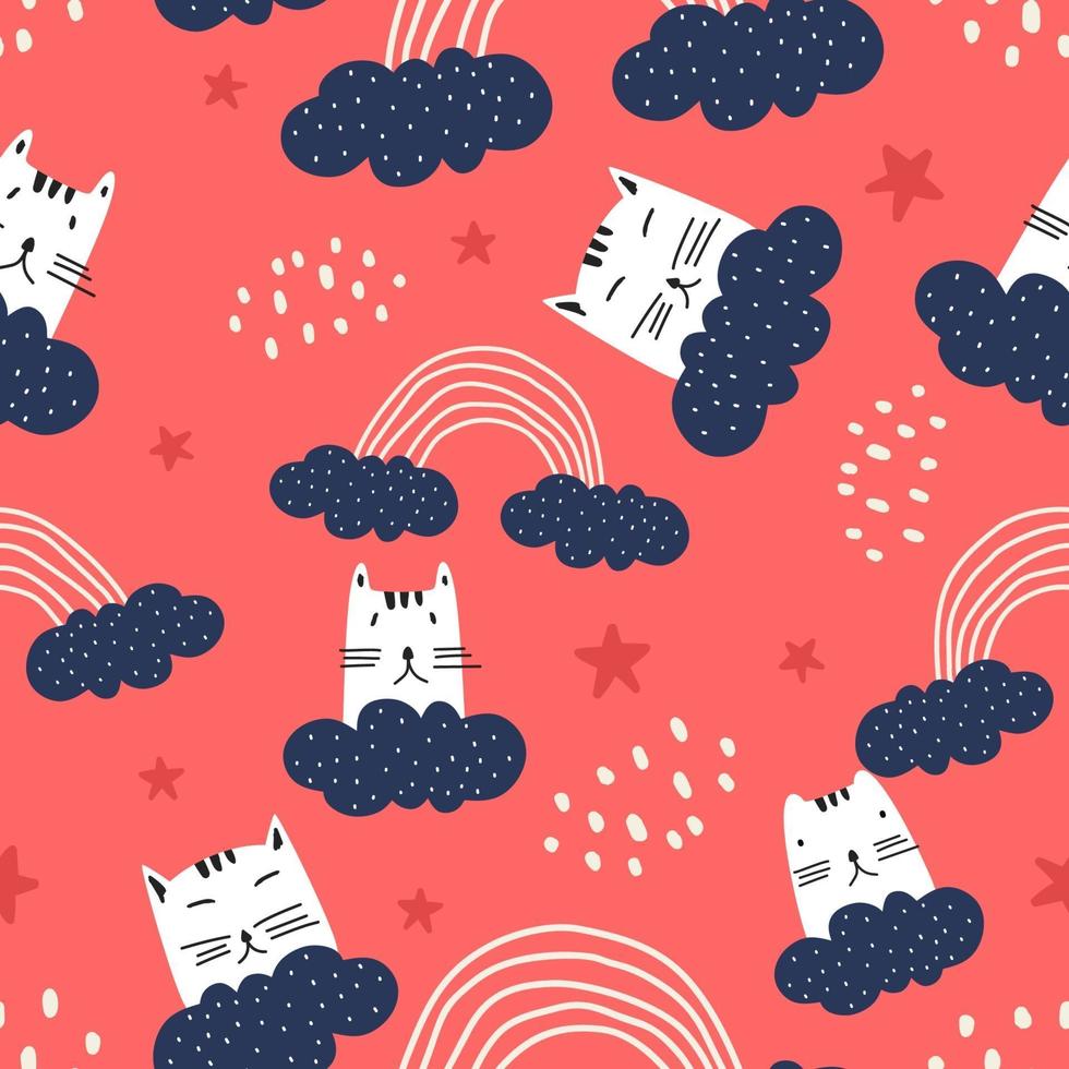 katt sömlösa mönster med söta kattungar i olika stil vektor
