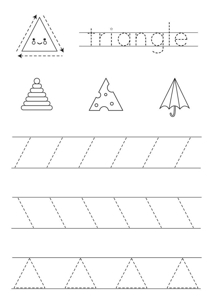 lära sig grundläggande geometriska former för barn. svartvitt triangel. vektor