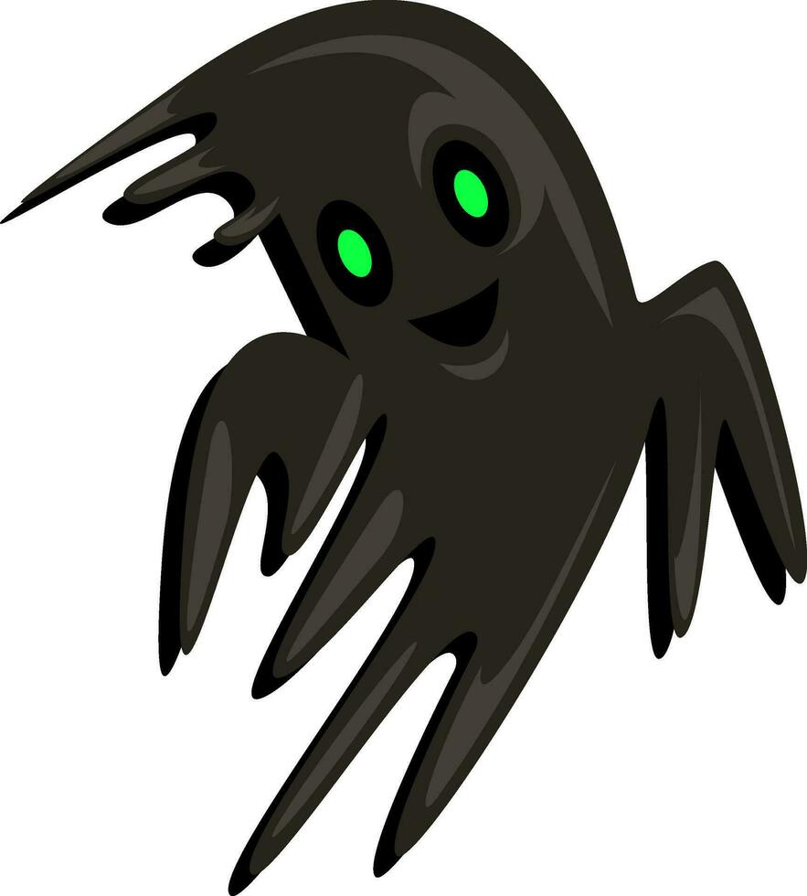 glücklich schwarz Halloween Geist mit Grün Augen Vektor Illustration auf Weiß Hintergrund.