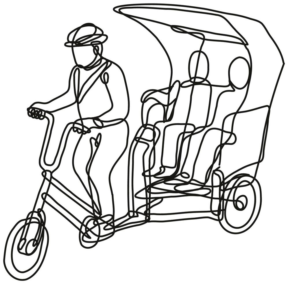 Toktok Tok Tok oder 3-Rad-Dreirad-Fahrrad durchgehende Linienzeichnung vektor