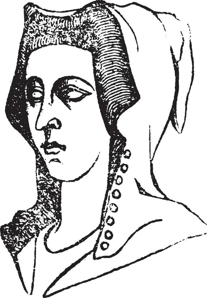 Frisuren Frauen, 1360-1390, Jahrgang Gravur. vektor