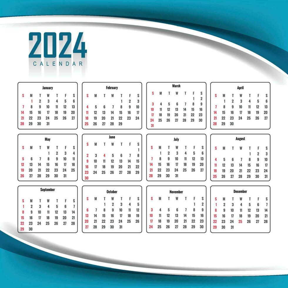 schön Welle Stil 2024 Neu Jahr Kalender Design vektor