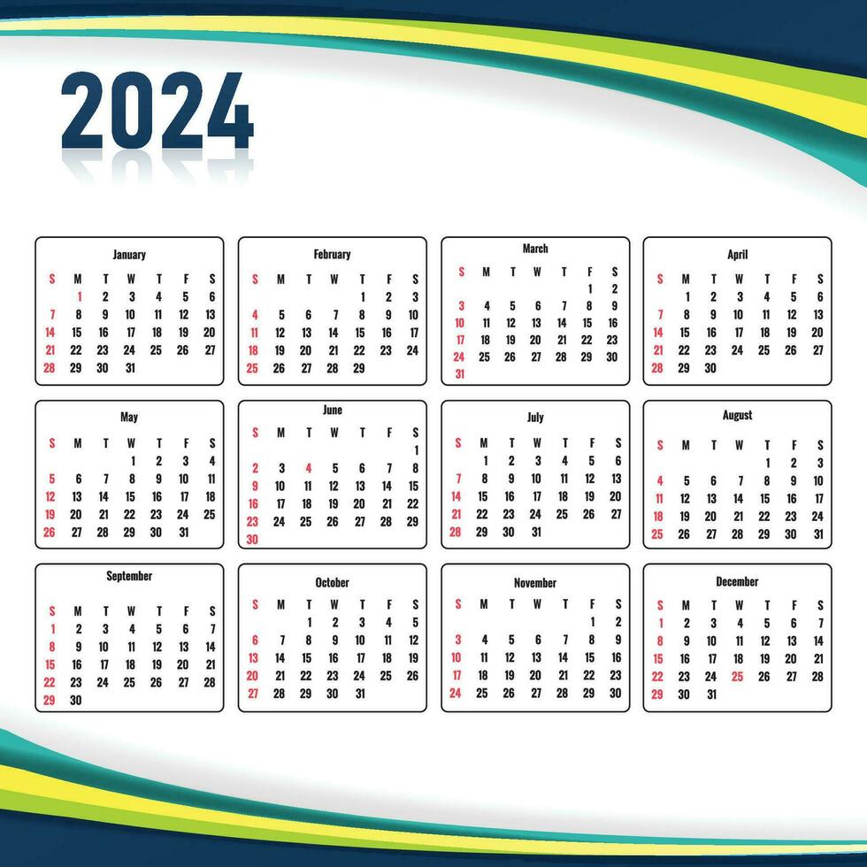 Lycklig ny år 2024 kalender mall design vektor