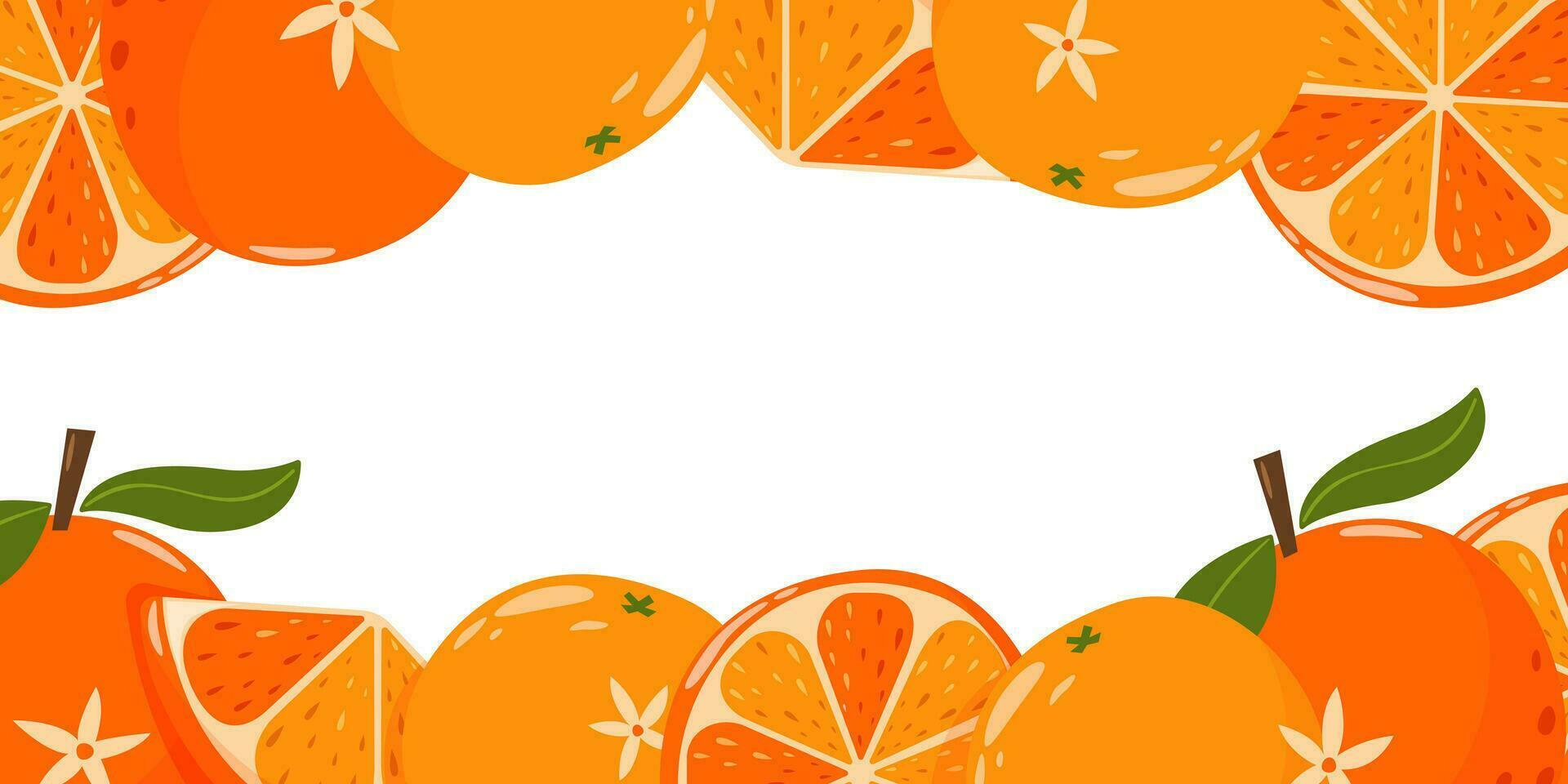 Orange Hintergrund mit Platz zum Text. Sommer- Obst Vektor Illustration im Karikatur eben Stil auf isoliert Hintergrund. zum Banner, Poster, Flyer, Etikette