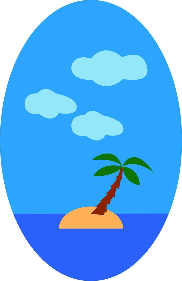 Palme Baum auf das Insel mit Blau Himmel, Illustration, Vektor auf Weiß Hintergrund.