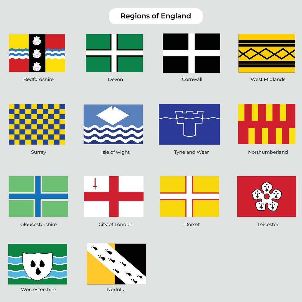 Allt regioner av England flaggor vektor