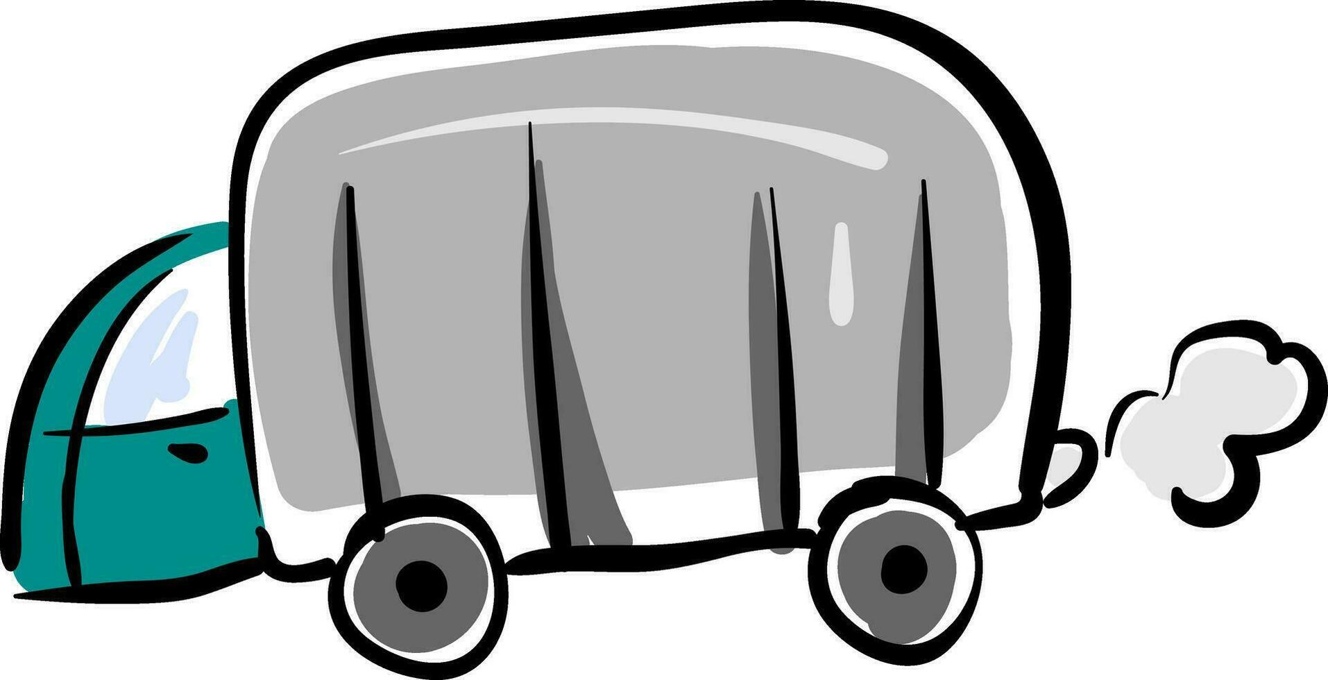 camping lastbil hand dragen design, illustration, vektor på vit bakgrund.
