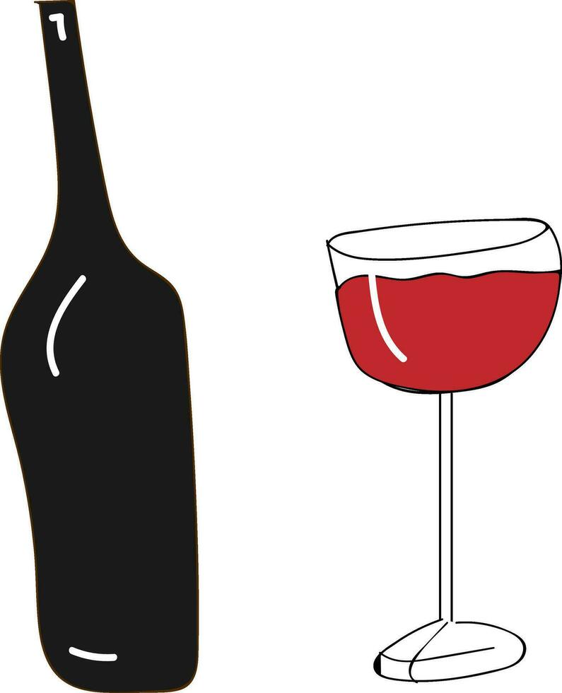 Flasche von rot Wein mit Wein Glas Illustration Farbe Vektor auf Weiß Hintergrund