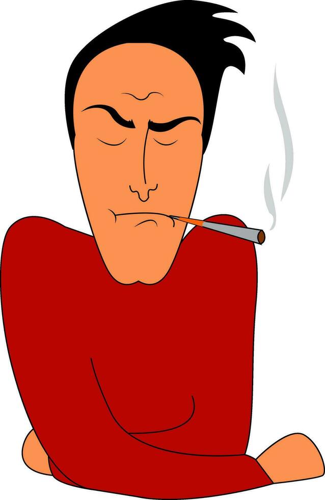 einfach Karikatur von ein Mann im rot Hemd Rauchen Vektor Illustration auf Weiß Hintergrund