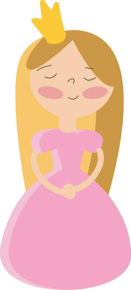 leende prinsessa i rosa klänning och gyllene krona vektor illustration på vit bakgrund