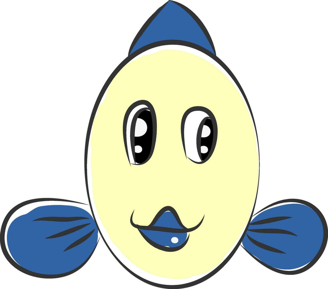 Blau und Weiß runden lächelnd Fisch Vektor Illustration auf Weiß Hintergrund