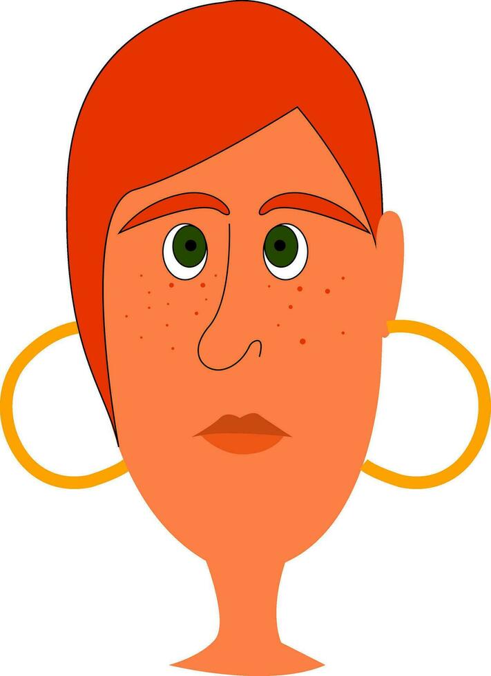 enkel tecknad serie av en rödhårig flicka med fräknar och gyllene örhängen vektor illustration på vit bakgrund