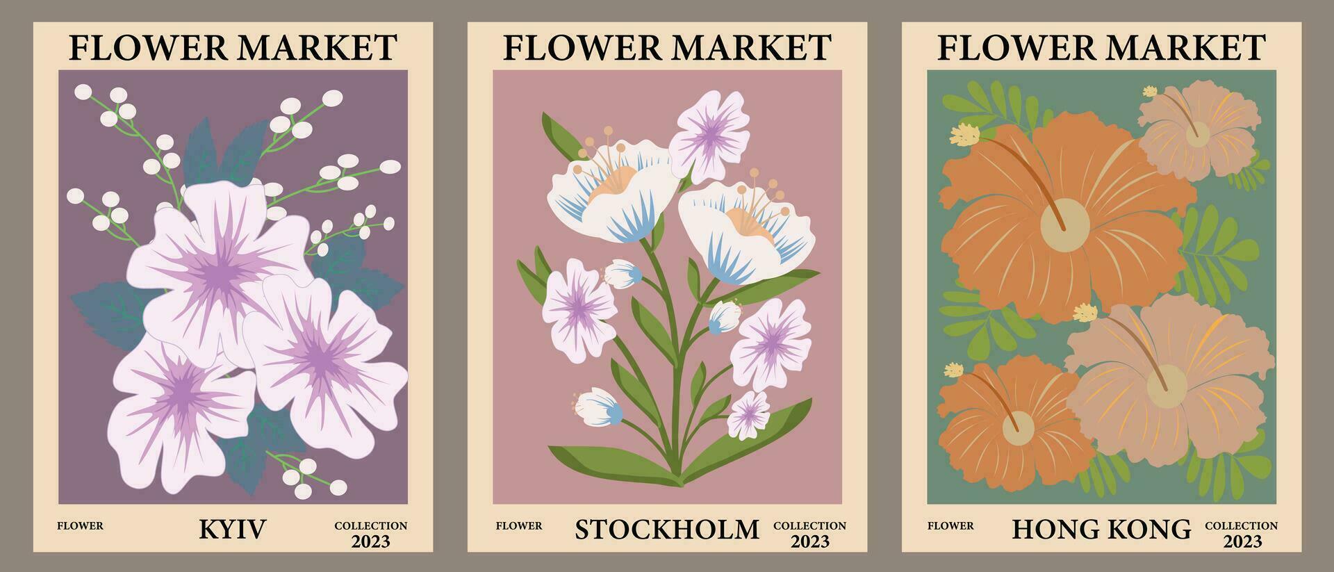 abstrakt retro blommig posters med bukett i pastell färger. mallar för din projekt, illustrationer. vektor illustration.