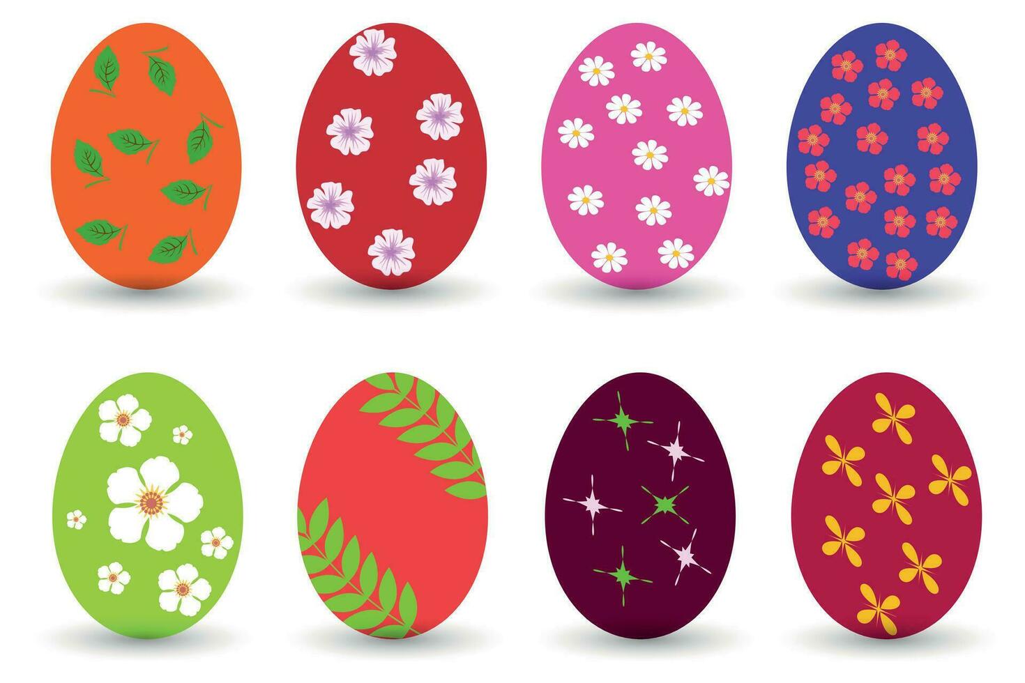 uppsättning av flerfärgad påsk ägg med blommig mönster. festlig påsk innehåll. vektor illustration.