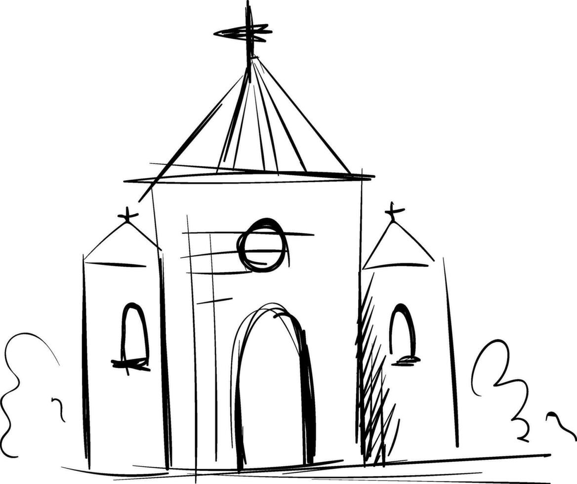 einfach schwarz und Weiß skizzieren von ein Kirche Vektor Illustration auf Weiß Hintergrund