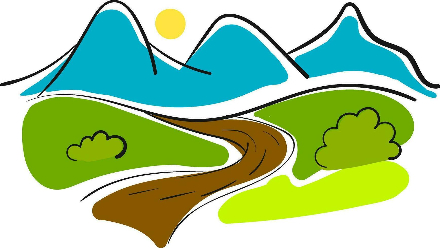 enkel panorama av en väg och bergen vektor illustration på vit bakgrund