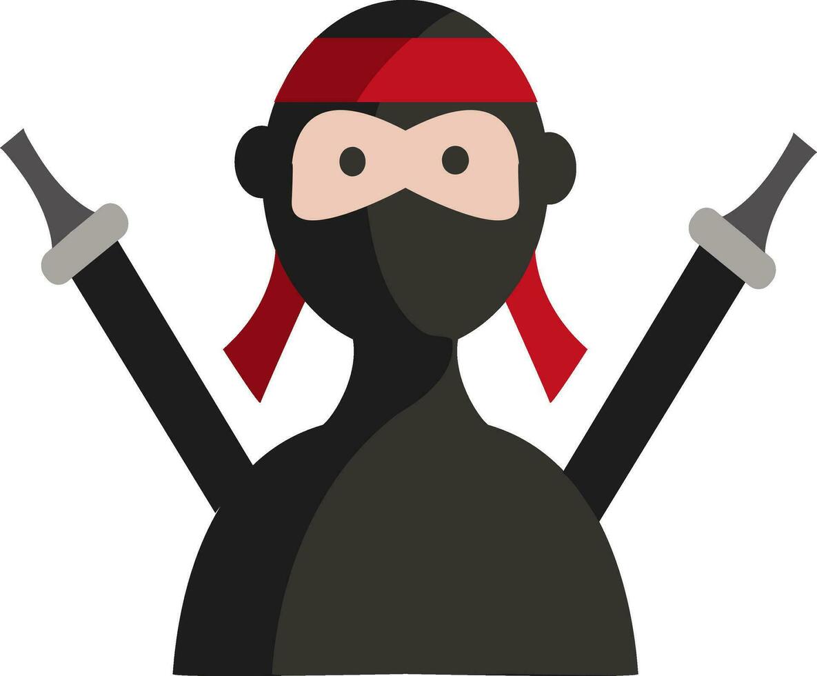 einfach Vektor Illustration von ein Ninja mit zwei Schwerter auf Weiß Hintergrund