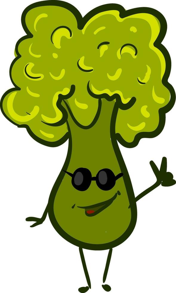 glücklich Grün Brokkoli mit Sonnenbrille Vektor Illustration auf Weiß Hintergrund